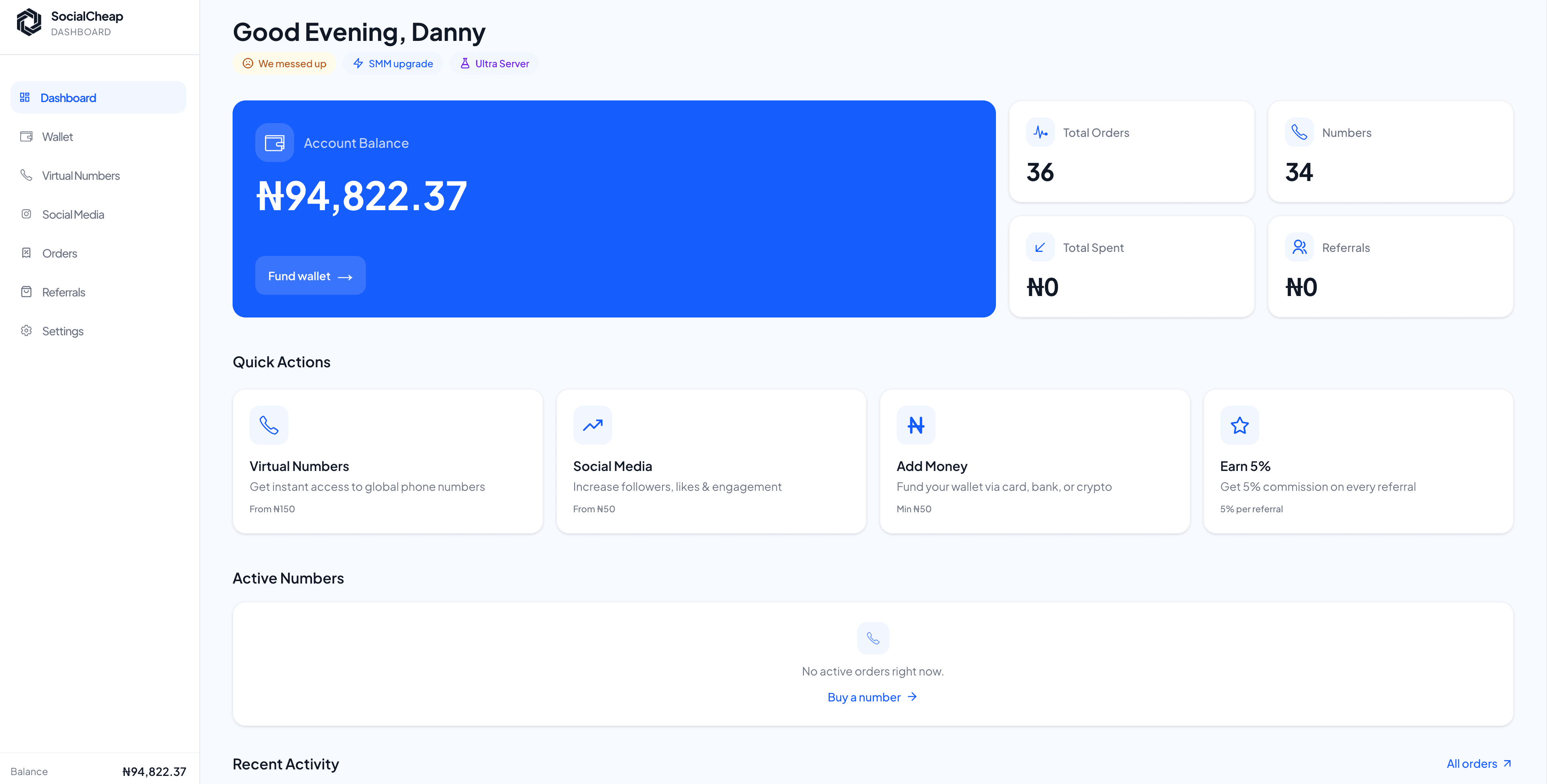 SocialCheap dashboard preview